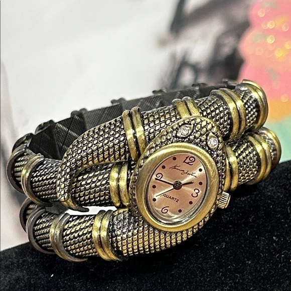 Vintage NWOT Kenneth Jay Lane Gold and Black Snake Watch - Picture 7 of 9